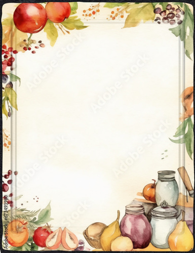 Christmas dinner watercolour vintage blank pages, autumn border and frames cooking recipe card. AI generative
