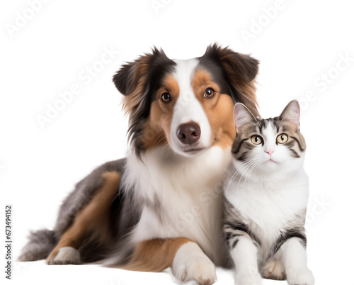  Portrait of a Dog and a Cat that looking at the camera together, on transparent png. Ai generative. © Unique Creations