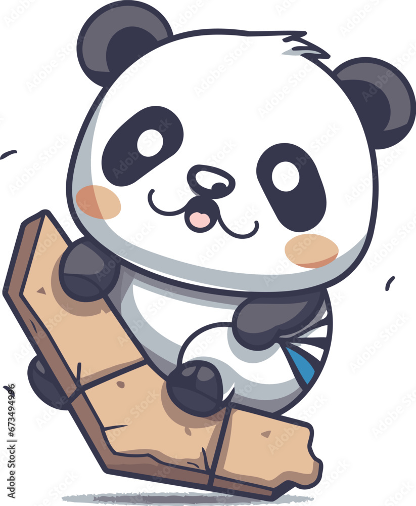 Cute panda sitting on the wooden log. Vector illustration. Cute panda sitting on the wooden log. Vector illustration.