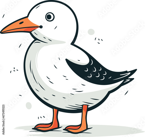 Cute cartoon seagull. Vector illustration isolated on white background.