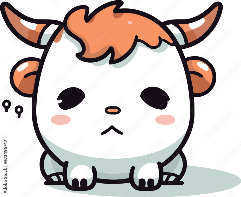 Cute little bull. Vector illustration. Isolated on white background.