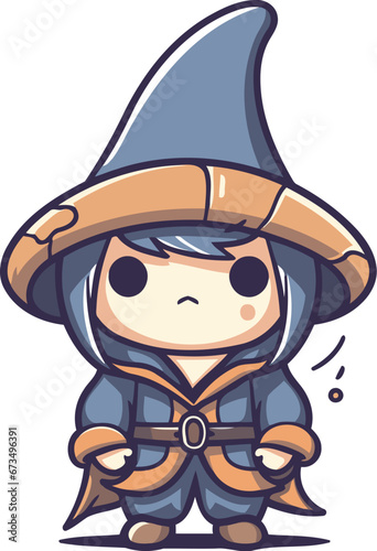 Cute little boy dressed as a witch. Vector cartoon illustration.