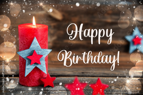 Text Happy Birthday, Festive Christmas Background, Snow