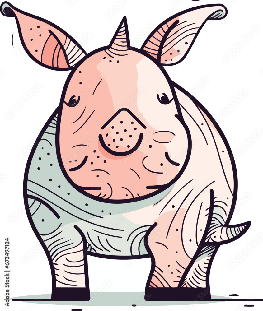 Vector illustration of a cute cartoon rhinoceros. Isolated on white background. Vector illustration of a cute cartoon rhinoceros. Isolated on white background.