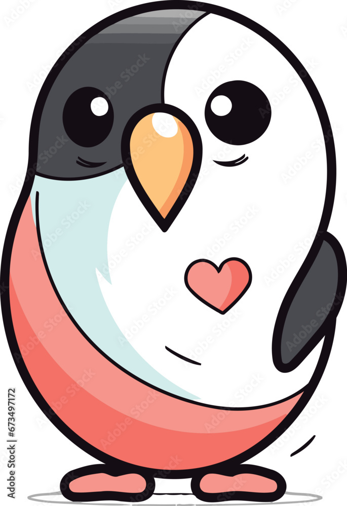 Cute penguin with heart in its beak. Vector illustration. Cute penguin with heart in its beak. Vector illustration.