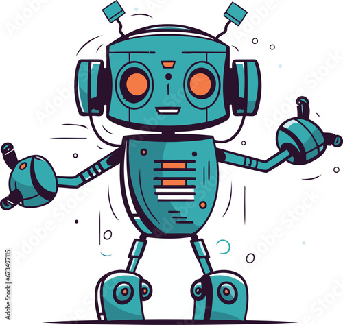 Cute cartoon robot. Vector illustration. Isolated on white background.