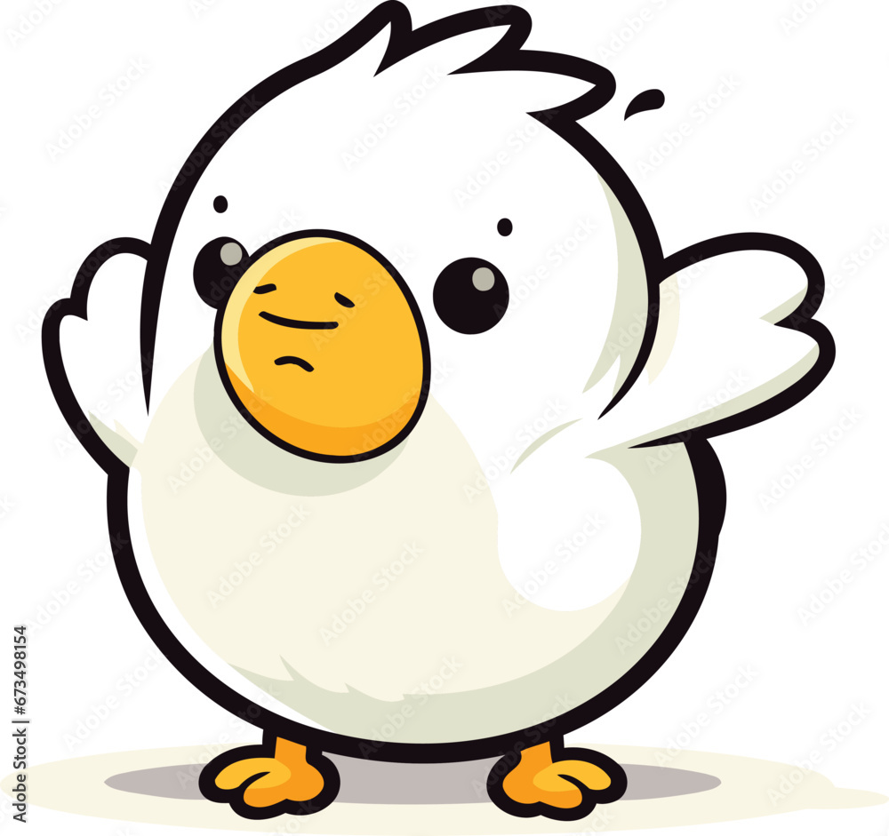 Vector Illustration of Cute White Bird Cartoon Character on White Background
