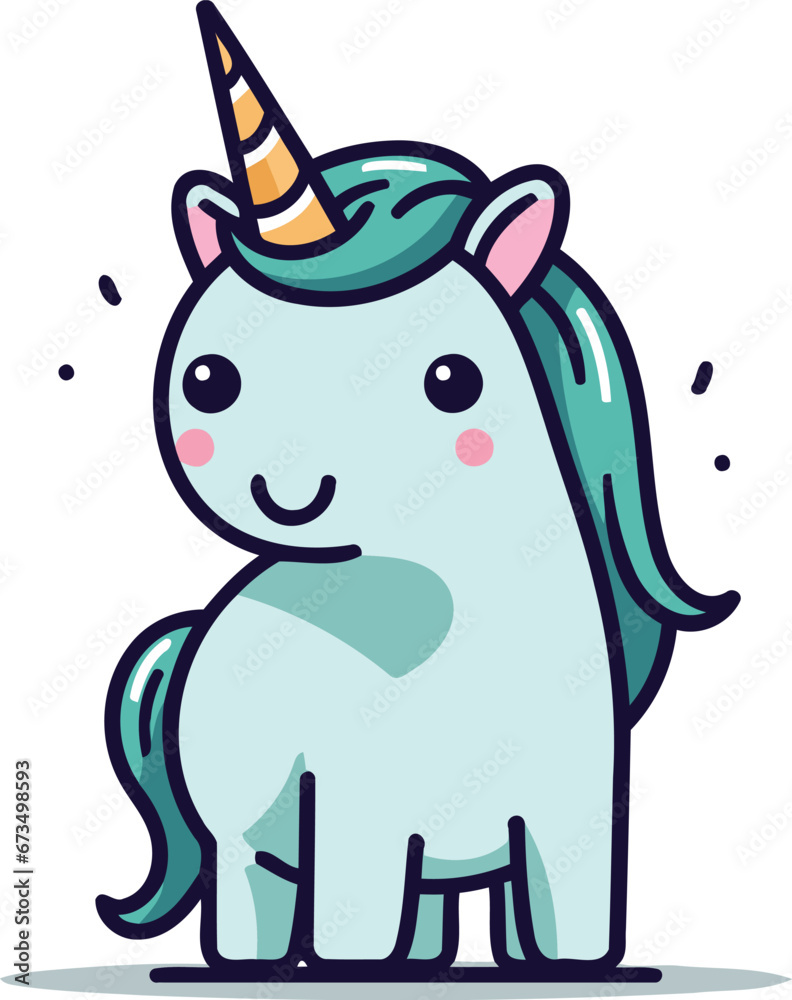 Cute cartoon unicorn. Vector illustration in flat style. Isolated on white background.