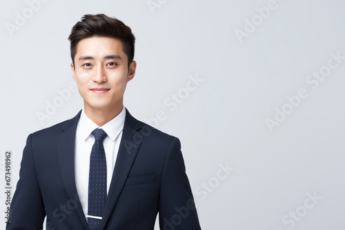 office professional suit， white background, half-length photo, confident smile, Chinese professional man, executive