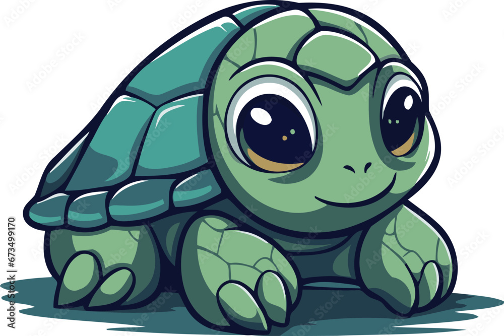 Obraz premium Cute cartoon baby turtle isolated on white background. Vector illustration.