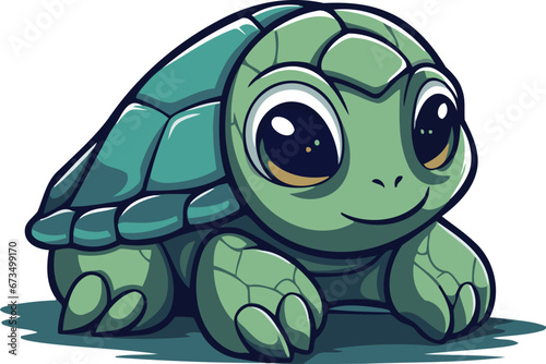 Cute cartoon baby turtle isolated on white background. Vector illustration.