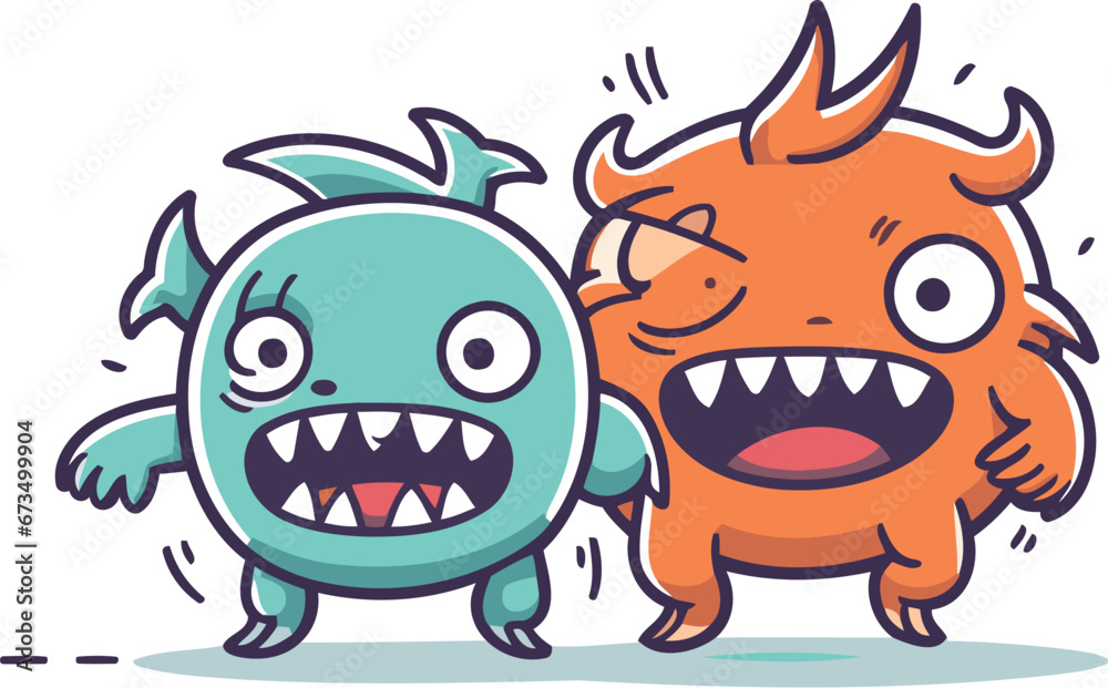 Funny cartoon monster characters. Vector illustration of cute monster characters. Funny cartoon monster characters. Vector illustration of cute monster characters.