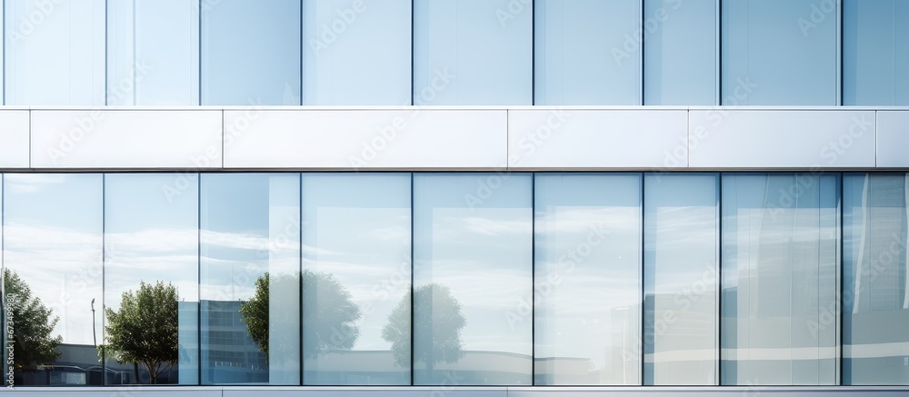 Detailed close up of the white cladding facade with rectangular windows and reflecting glass in a contemporary office building s corner - obrazy, fototapety, plakaty 