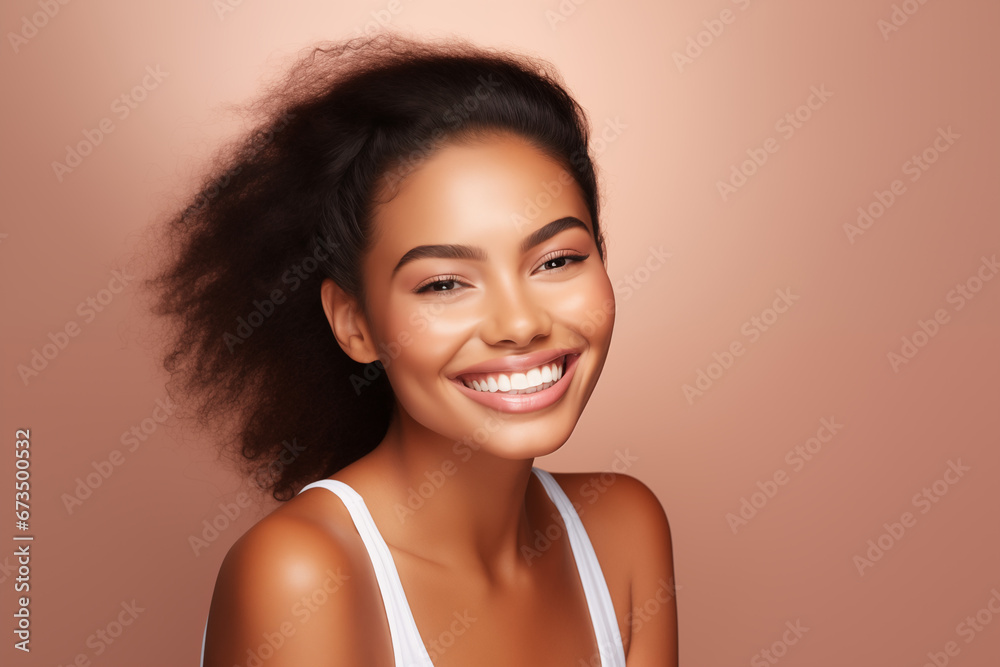beautiful girl with makeup smiling and showing her perfect face and white teeth beautiful girl with makeup smiling and showing her perfect face and white teeth
