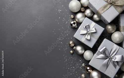 merry christmas greetings composition with gift boxes and christmas decoration