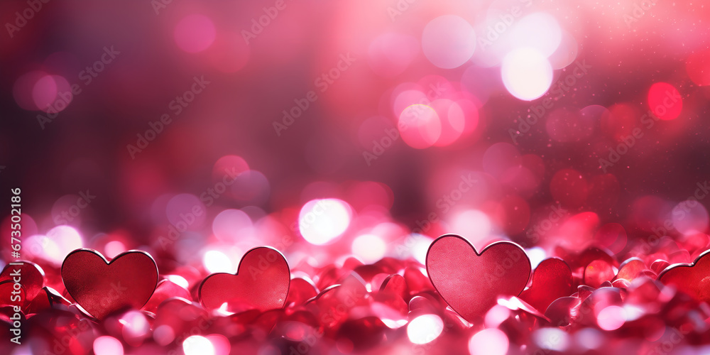 Love in the Air: Red Hearts and Confetti with Bokeh Lights Love in the Air: Red Hearts and Confetti with Bokeh Lights