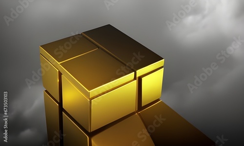 Golden cubic structure with a dark background