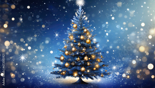 Arbol de navidad azul con luces navideñas  © Dssg