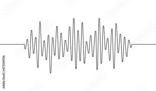 Wave one line. Continuous lines waves drawing. Art sound. Hand draw music. Outline audio icon. Concept voice. Sketch black record isolated on white background. Soundwave recording. Vector illustration