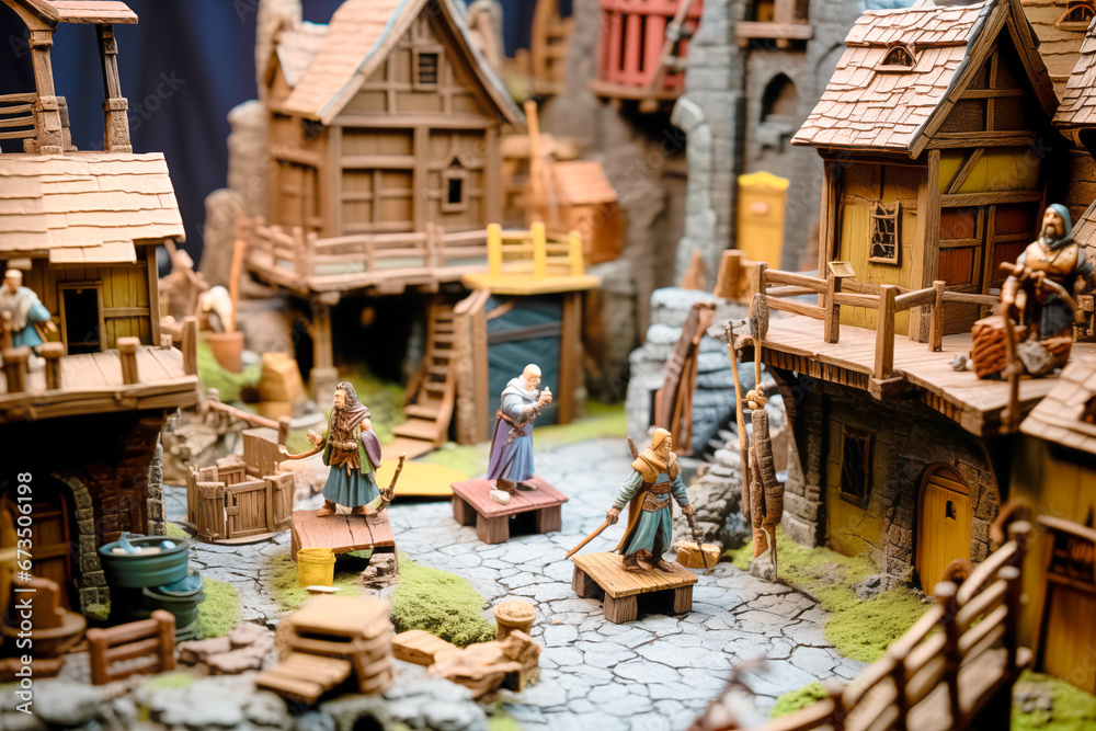 Roleplaying tame tabletop scenario with miniature and modular terrain Roleplaying tame tabletop scenario with miniature and modular terrain