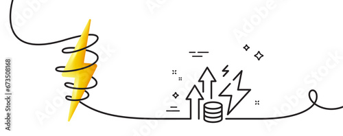 Energy inflation line icon. Continuous one line with curl. Electric power up trend sign. Consumption growth symbol. Energy inflation single outline ribbon. Loop curve with energy. Vector