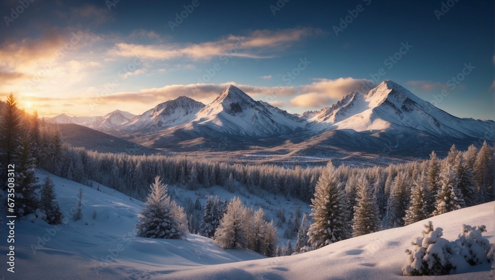 Mountain Landscape Bathed in Sunset Glow. Generative AI Mountain Landscape Bathed in Sunset Glow. Generative AI