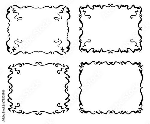 Set of four decorative hand drawn vector frames