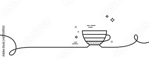 Cappuccino coffee icon. Continuous one line with curl. Hot drink sign. Beverage symbol. Cappuccino single outline ribbon. Loop curve pattern. Vector