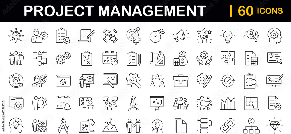 © SMUX - Project management set of web icons in line style. Business or organisation management icons for web and mobile app. Time management, planning, project, startup, marketing. Vector illustration