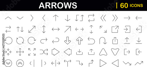 Arrows big black set of web icons in line style. Arrow collection signs for web and mobile app. Arrow icons with various directions. Cursor, UI, web graphics, apps. Vector illustration