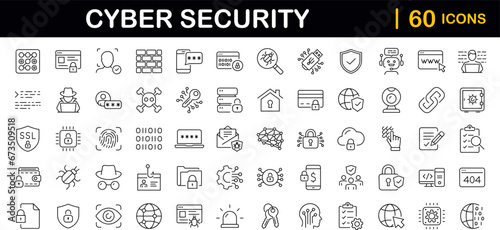 Cyber security set of web icons in line style. Internet protection icons for web and mobile app. Data protection, network, technology, password, key, shield, lock, password, eye access, spam, hacker