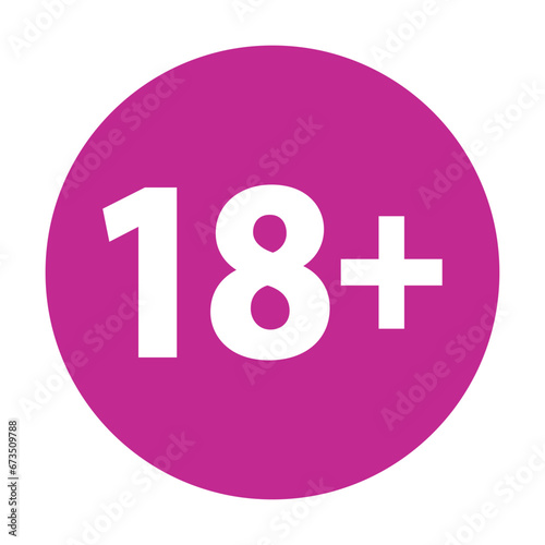 18 plus only - pink icon. Age limit under 18 years old is forbidden circle sign symbol vector illustration. Under 18 sign in on white background. Over 18 only censored. Eighteen age older forbidden
