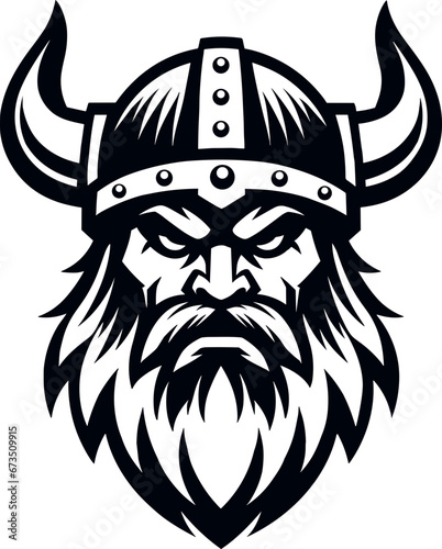 Viking Norse warrior mascot portrait with horned helmet © Joe