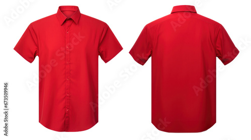 A red shirt with short sleeves in front and back view, mockup, isolated, white background