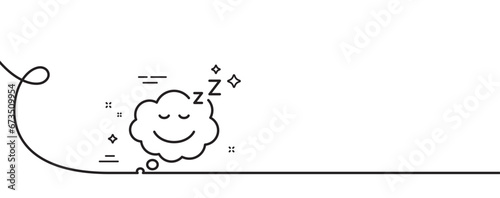 Sleep line icon. Continuous one line with curl. Night rest sign. Comic speech bubble with smile symbol. Sleep single outline ribbon. Loop curve pattern. Vector