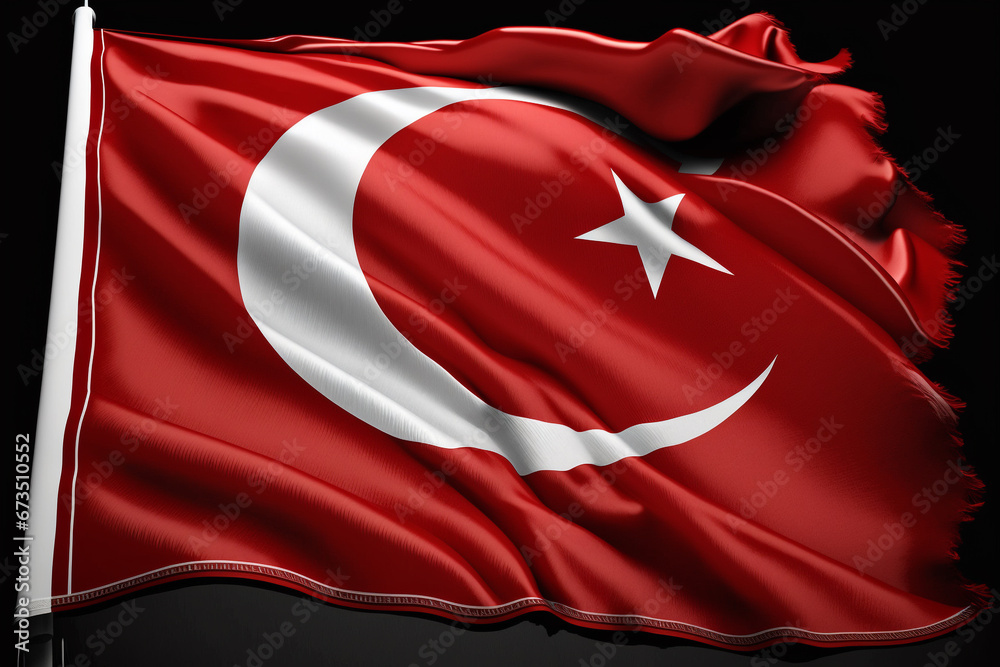 Turkish flag symbol of Republic of Turkey red cloth with a white