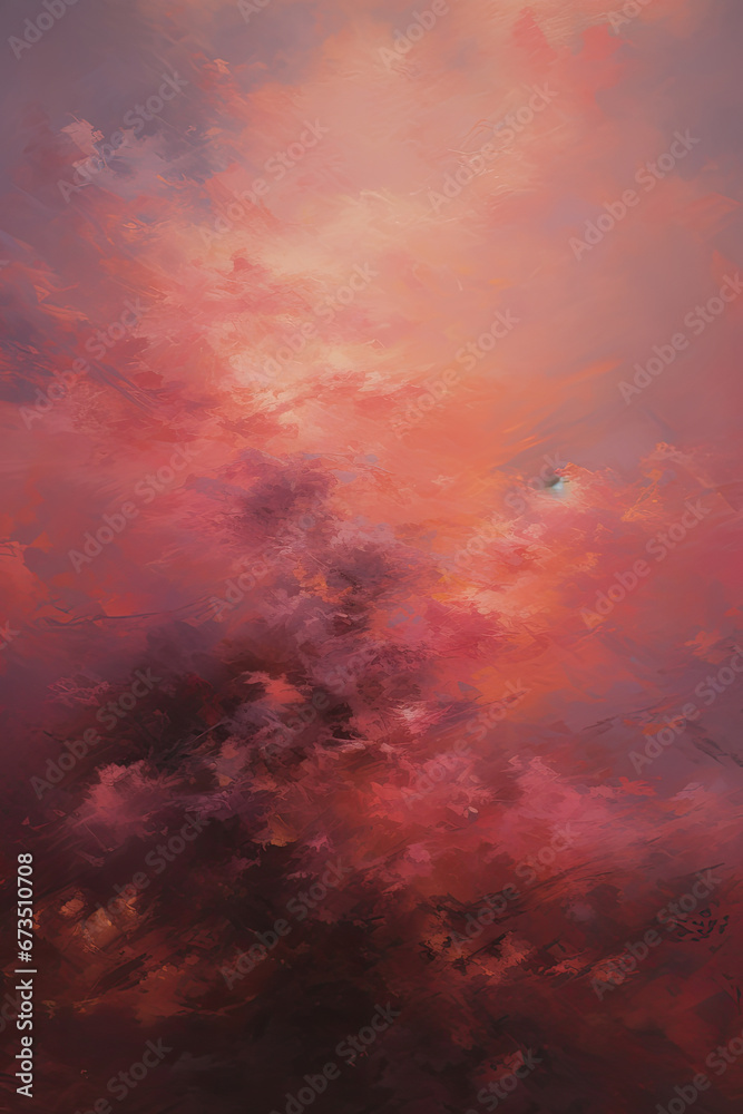 a painting of pink clouds in the sky. Expressive Rose oil painting background