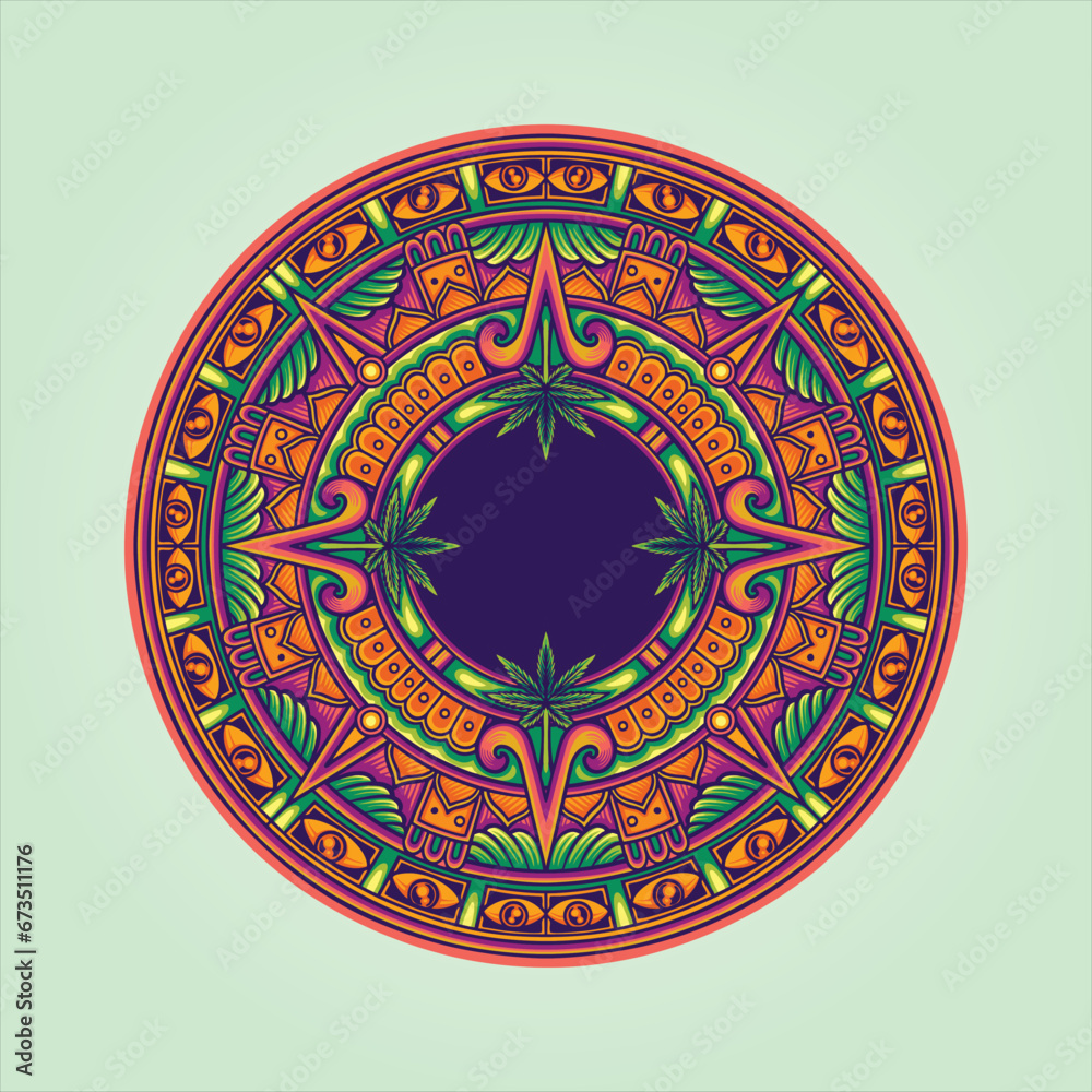 Weed leaf mandala circle elegant vector illustrations for your work logo, merchandise t-shirt, stickers and label designs, poster, greeting cards advertising business company or brands.