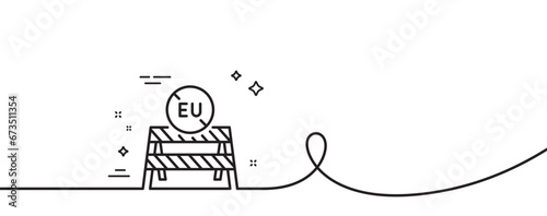 EU close borders line icon. Continuous one line with curl. Coronavirus Covid-19 pandemic sign. Travel restrictions symbol. EU close borders single outline ribbon. Loop curve pattern. Vector