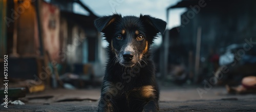 Camera curious stray dog from Thailand gazing with an inquisitive expression photo