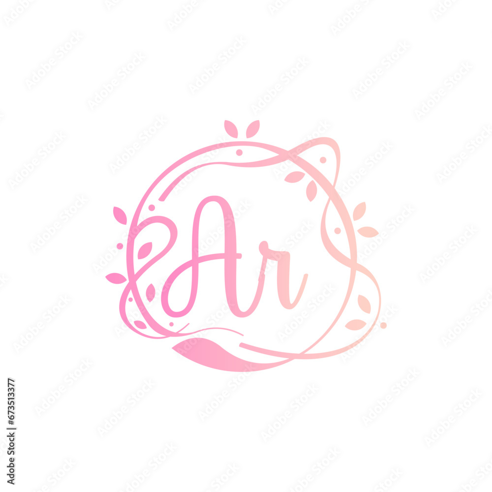 A R AR Beauty vector initial logo, handwriting logo of initial signature, wedding, fashion, jewerly, boutique, floral and botanical with creative template