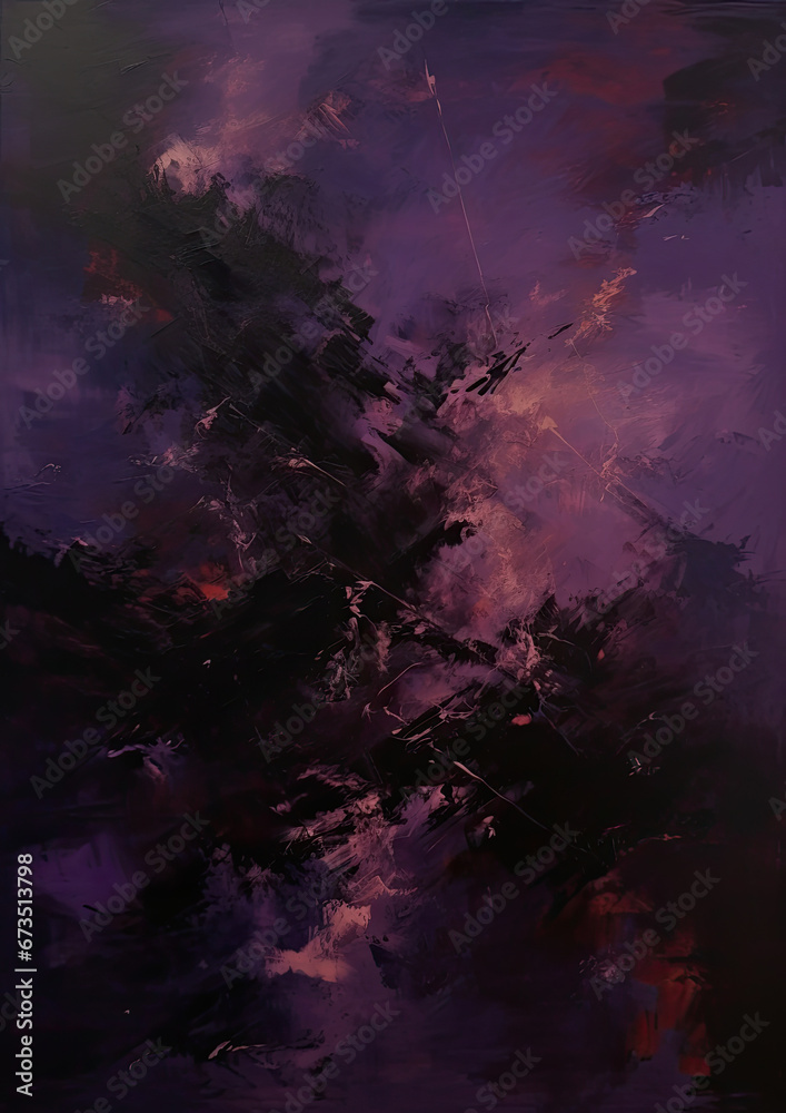 an abstract painting of purple and black colors. Expressive Violet oil painting background