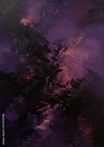 an abstract painting of purple and black colors. Expressive Violet oil painting background