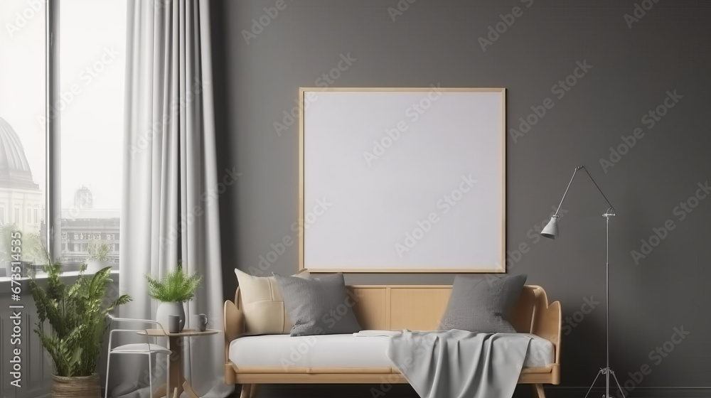 Canvas mockup in modern home interior background. Decor concept. Real estate concept. Art concept. Design concept. House moving concept.