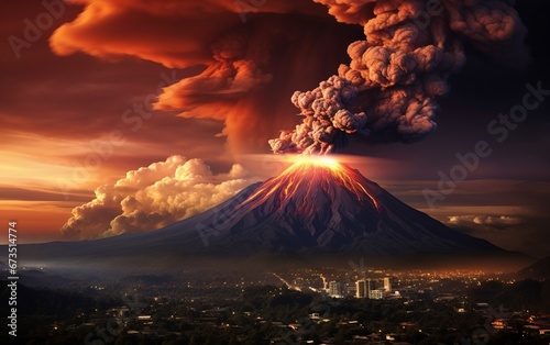 Picturesque scenery of erupting volcano photo