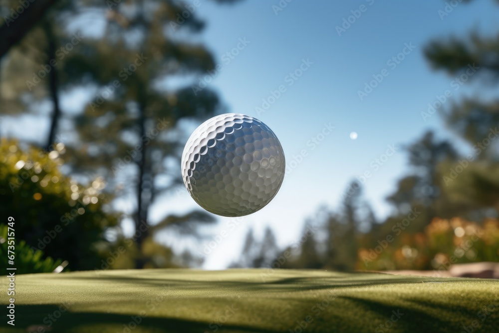 golf ball flying in motion over the lawn on the golf course with blurred background. golf ball in the air after hitting golf ball flying in motion over the lawn on the golf course with blurred background. golf ball in the air after hitting