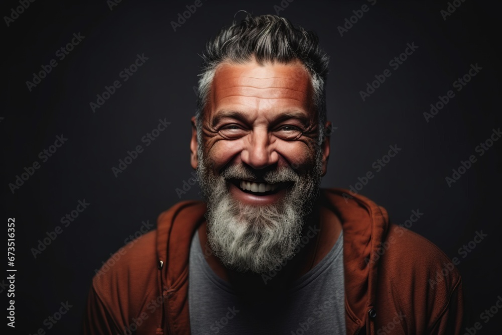 Portrait of a happy senior man with gray beard and mustache.