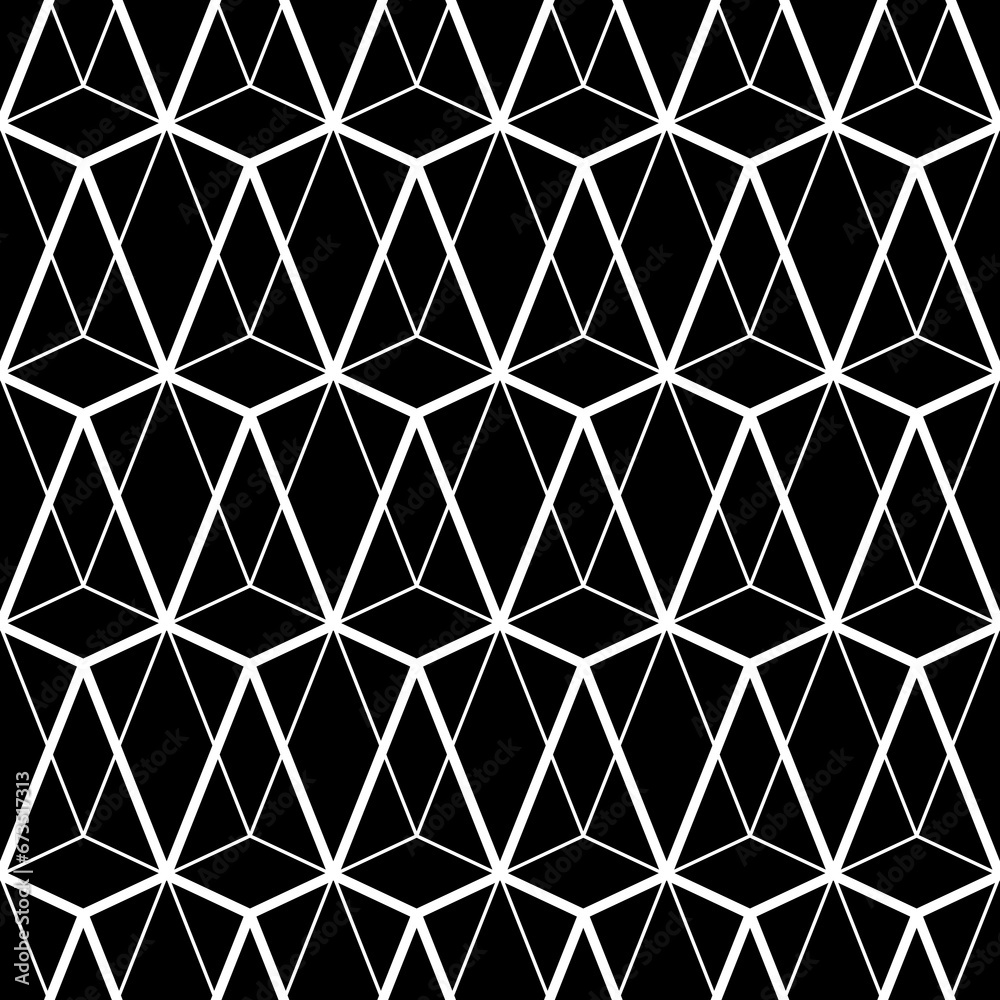 Fototapeta premium Seamless pattern with diamonds, triangles. Polygons background. Image with repeated geometrical figures. Ethnic motif. Grid wallpaper. Tiles illustration. Digital paper for textile print. Vector art.