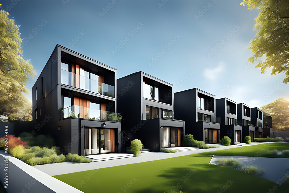 Fotografie Modern modular private black townhouses