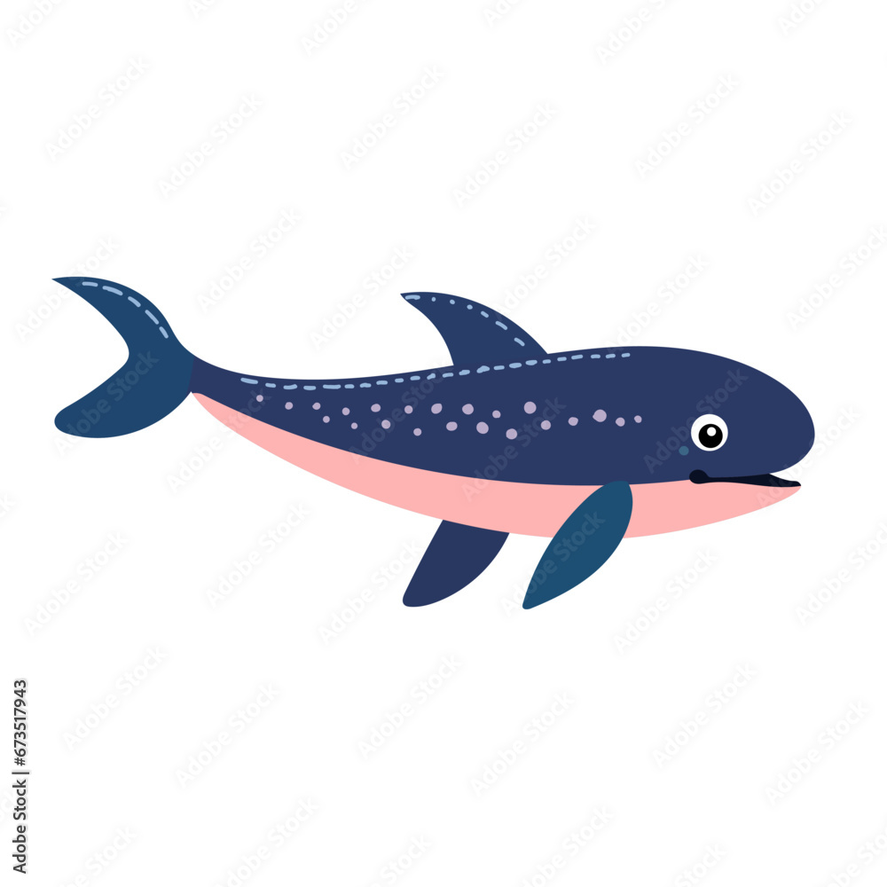Marine life, an element of the ocean environment for water designs and children's materials.Vector blue fish, marine animal isolated on white background.